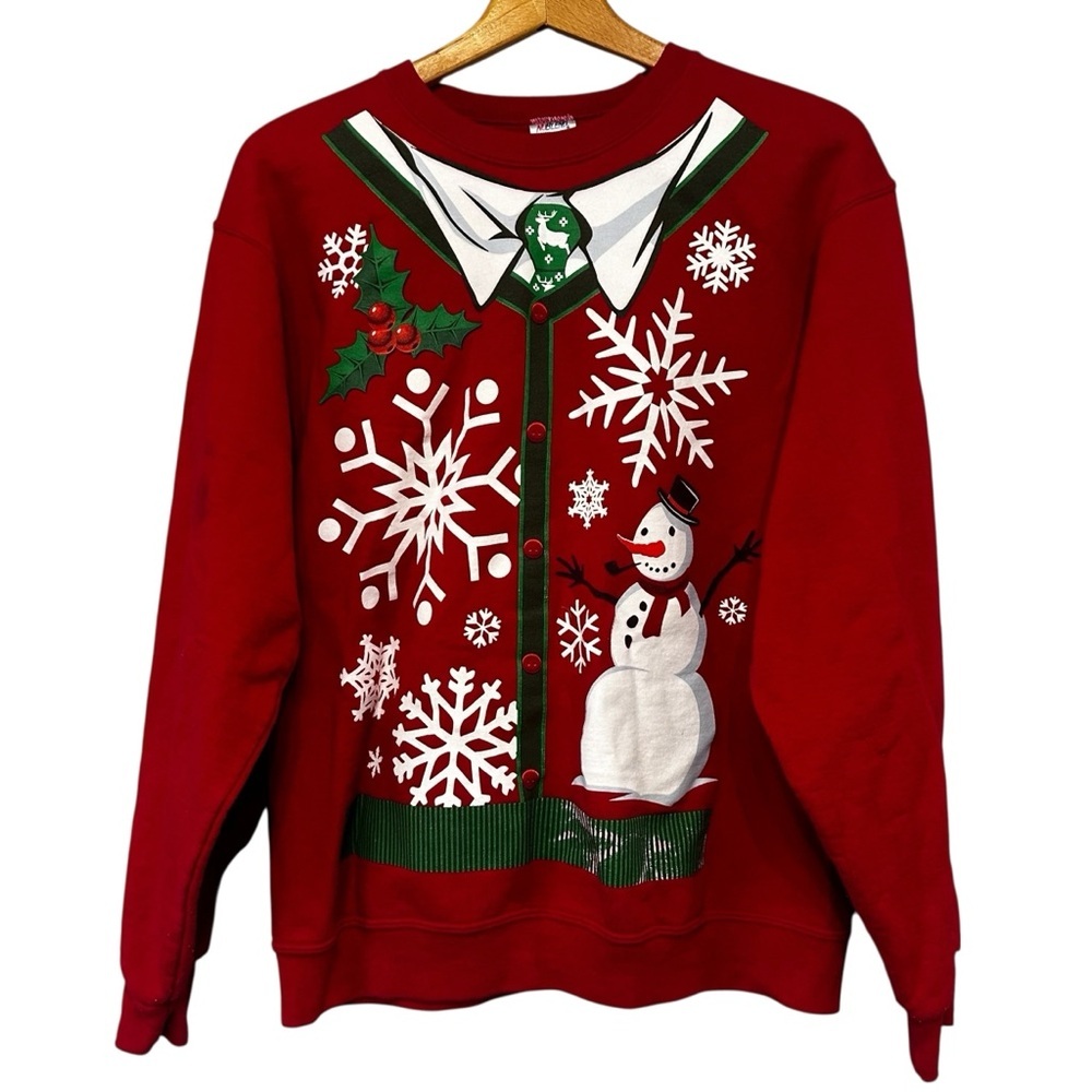 VTG Red Christmas Sweatshirt Snowman Ugly Christmas Sweater Holiday Party Sz M